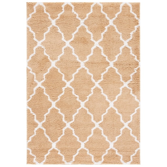 SAFAVIEH Berber Alastar Abstract Polyester Shag Area Rug, Dark Beige/Ivory, 4'5" x 6'5"