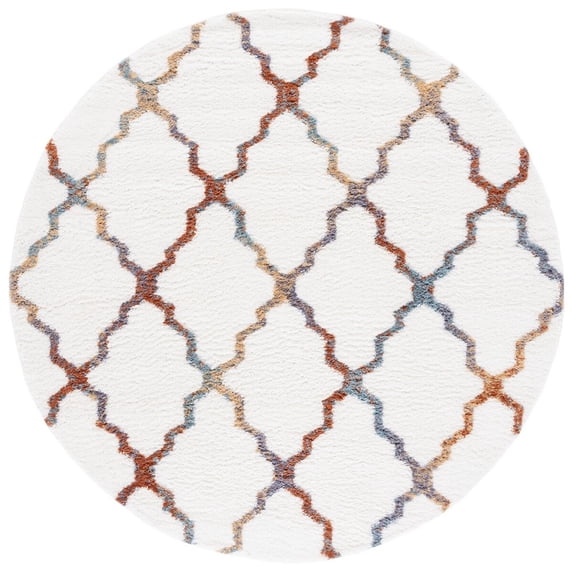 SAFAVIEH Berber Alastar Abstract Polyester Shag Area Rug, Ivory/Multi, 7' x 7' Round