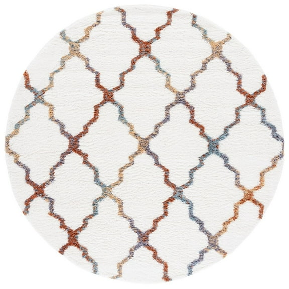 SAFAVIEH Berber Alastar Abstract Polyester Shag Area Rug, Ivory/Multi, 7' x 7' Round