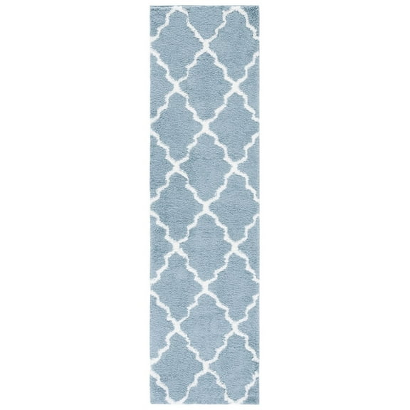 SAFAVIEH Berber Alastar Abstract Shag Area Rug, 2'3" x 8' Runner, Blue Rust/Ivory