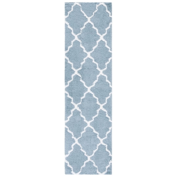 SAFAVIEH Berber Alastar Abstract Shag Area Rug, 2'3" x 8' Runner, Blue Rust/Ivory
