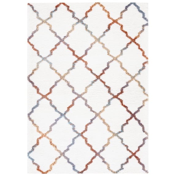 SAFAVIEH Berber Alastar Abstract Shag Area Rug, 5'5" x 7'7", Ivory/Multi