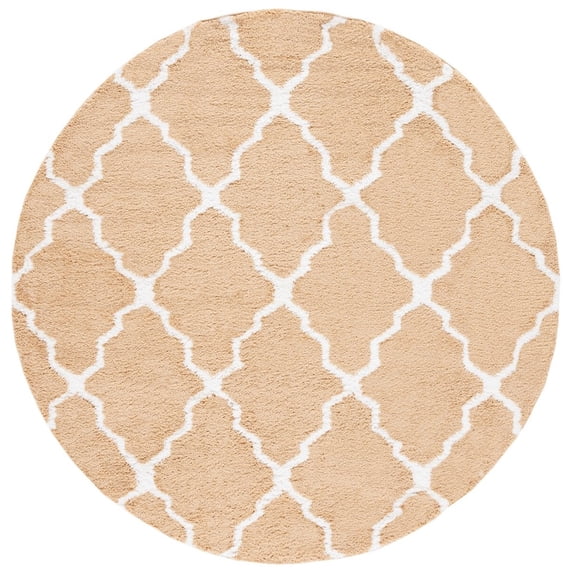 SAFAVIEH Berber Alastar Abstract Shag Area Rug, 7' x 7' Round, Dark Beig/Ivory