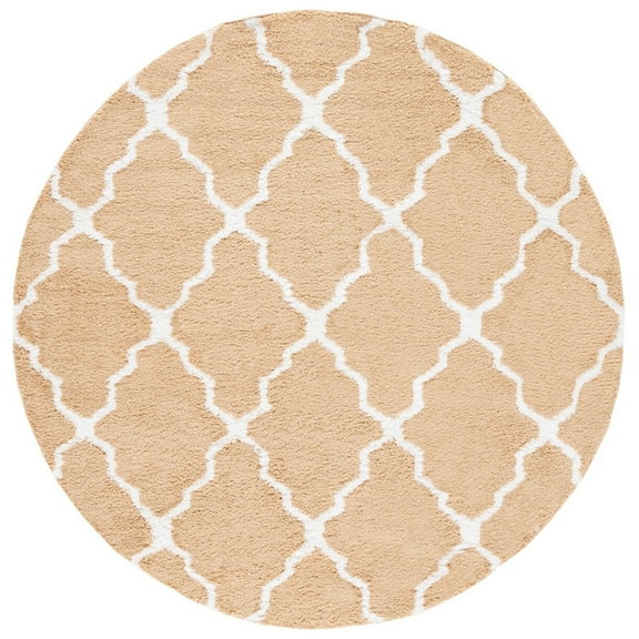 SAFAVIEH Berber Alastar Abstract Shag Area Rug, 7' x 7' Round, Dark Beig/Ivory