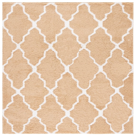 SAFAVIEH Berber Alastar Abstract Shag Area Rug, 7' x 7' Square, Dark Beig/Ivory