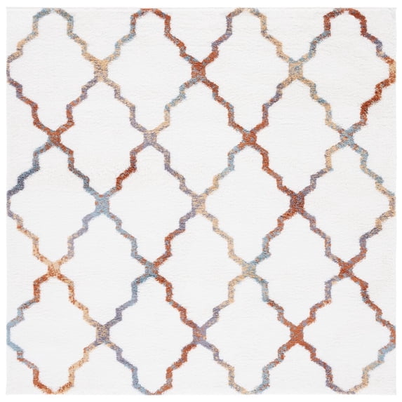 SAFAVIEH Berber Alastar Abstract Shag Area Rug, 7' x 7' Square, Ivory/Multi