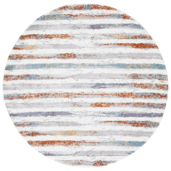 SAFAVIEH Berber Alphonse Abstract Polyester Shag Area Rug, Blue Rust/Ivory, 7' x 7' Round