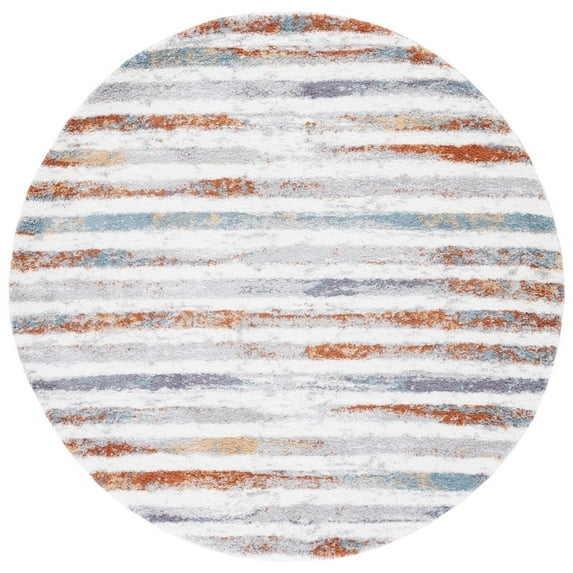 SAFAVIEH Berber Alphonse Abstract Polyester Shag Area Rug, Blue Rust/Ivory, 7' x 7' Round
