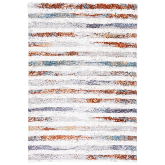 SAFAVIEH Berber Alphonse Abstract Polyester Shag Area Rug, Blue Rust/Ivory, 8' x 10'