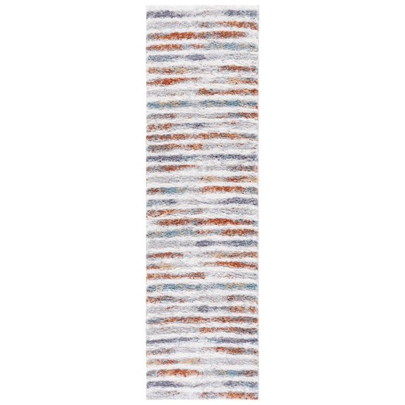 SAFAVIEH Berber Alphonse Abstract Shag Area Rug, 2'3" x 8' Runner, Blue Rust/Ivory
