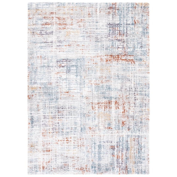 SAFAVIEH Berber Arvel Abstract Shag Area Rug, 6'7" x 9', Blue Rust/Ivory