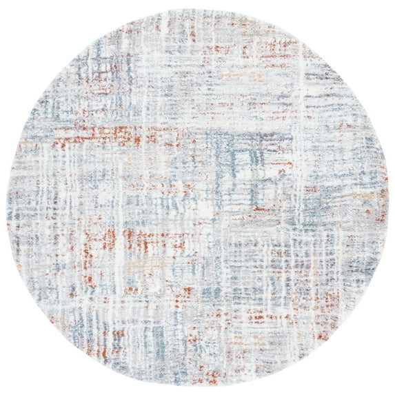 SAFAVIEH Berber Arvel Abstract Shag Area Rug, 7' x 7' Round, Blue Rust/Ivory