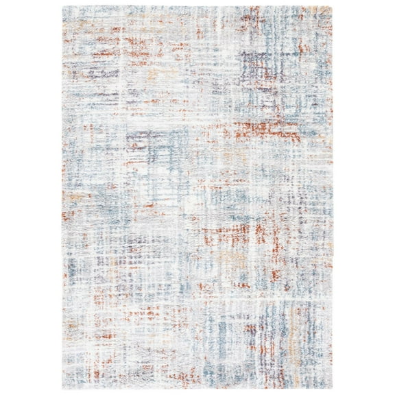 SAFAVIEH Berber Arvel Abstract Shag Area Rug, 8' x 10', Blue Rust/Ivory