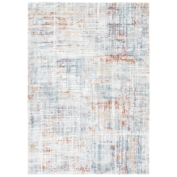 SAFAVIEH Berber Arvel Abstract Shag Area Rug, 9' x 12', Blue Rust/Ivory