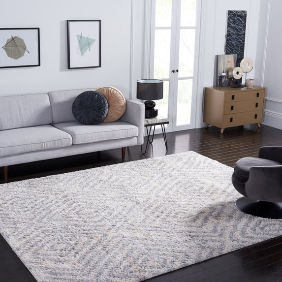SAFAVIEH Berber Avery Geometric Shag Area Rug, Cream/Gray, 10' x 14'