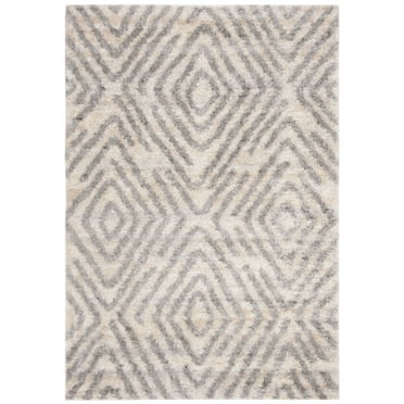 SAFAVIEH Berber Avery Geometric Shag Area Rug, Cream/Grey, 2' x 4'