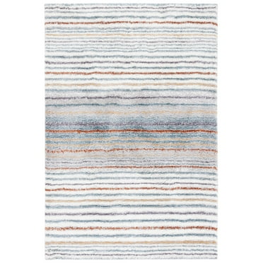 SAFAVIEH Berber Azalea Abstract Shag Area Rug, 5'5" x 7'7", Blue Rust/Ivory