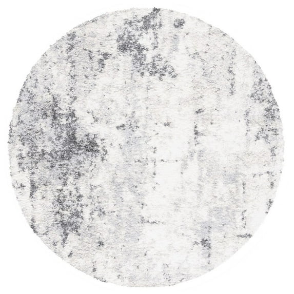 SAFAVIEH Berber Basil Abstract Shag Area Rug, 6'7" x 6'7" Round, Ivory/Grey