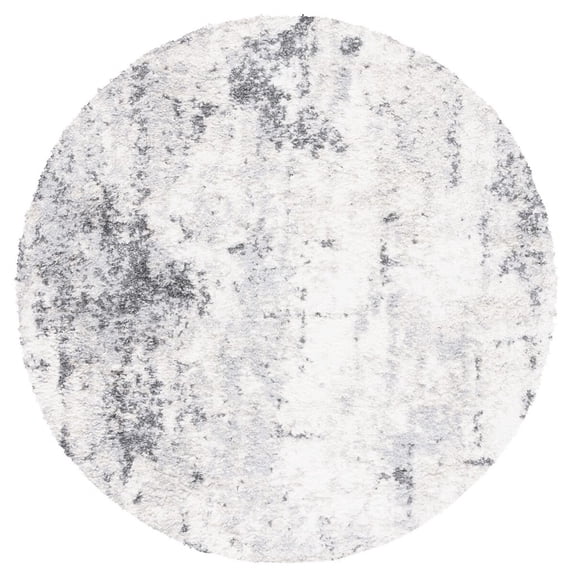 SAFAVIEH Berber Basil Abstract Shag Area Rug, 6'7" x 6'7" Round, Ivory/Grey