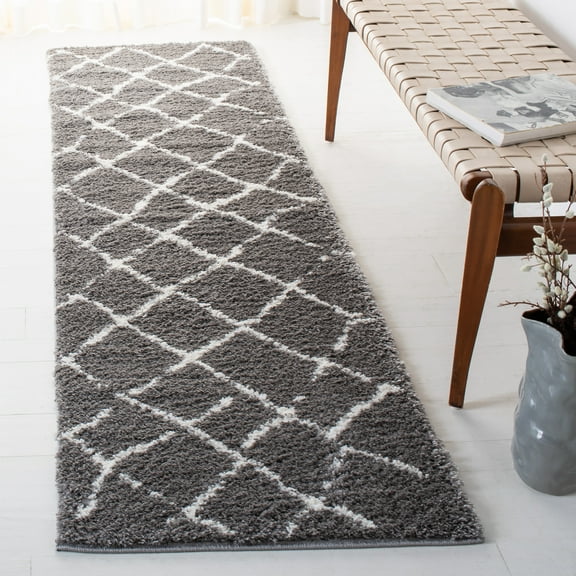 SAFAVIEH Berber Bentley Geometric Shag Runner Rug, Light Gray/Cream, 2'3" x 6'