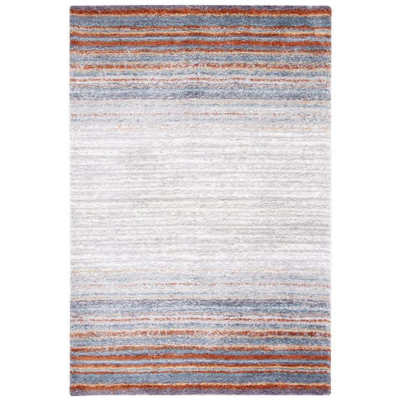 SAFAVIEH Berber Bijar Abstract Polyester Shag Area Rug, Blue Rust/Ivory, 8' x 10'