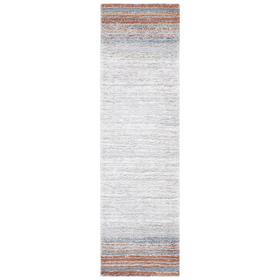 SAFAVIEH Berber Bijar Abstract Shag Area Rug, 2'3" x 8' Runner, Blue Rust/Ivory