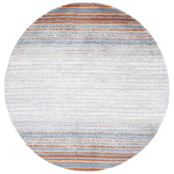 SAFAVIEH Berber Bijar Abstract Shag Area Rug, 7' x 7' Round, Blue Rust/Ivory