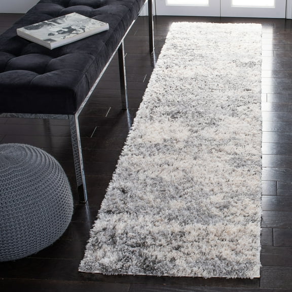 SAFAVIEH Berber Carrie Abstract Shag Runner Rug, Ivory/Gray, 2' x 16'