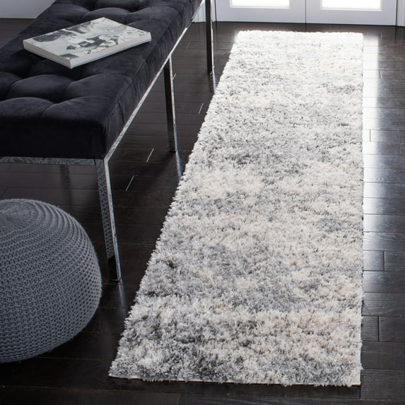 SAFAVIEH Berber Carrie Abstract Shag Runner Rug, Ivory/Gray, 2' x 8'