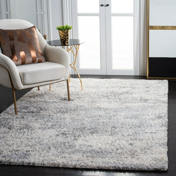 SAFAVIEH Berber Carrie Abstract Shag Area Rug, Ivory/Gray, 3'3" x 3'3" Square