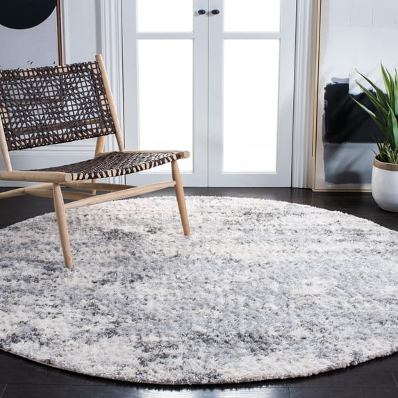 SAFAVIEH Berber Carrie Abstract Shag Area Rug, Ivory/Gray, 5'3" x 5'3" Round