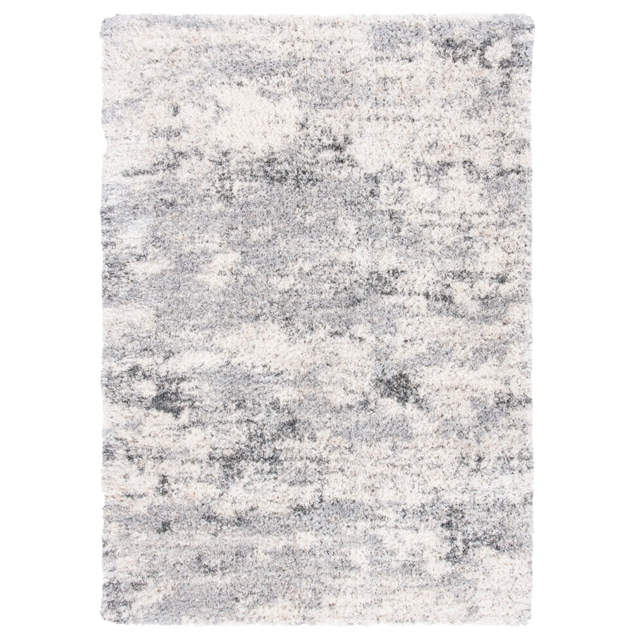 Ivory and Gray Synthetic Shag Area Rug, 8' x 10'