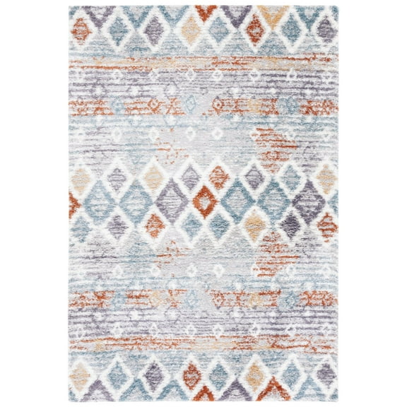 SAFAVIEH Berber Carrier Abstract Shag Area Rug, 7' x 7' Square, Blue Rust/Ivory