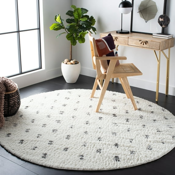 SAFAVIEH Berber Caymen Polka Dot Shag Area Rug, Beige/Gray, 6'7" x 6'7" Round