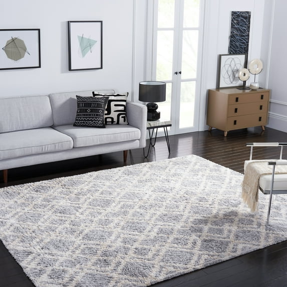 SAFAVIEH Berber Zachary Geometric Shag Area Rug, Gray/Cream, 10' x 14'