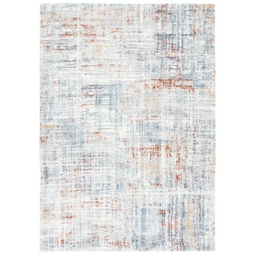 SAFAVIEH Berber Clover Abstract Polyester Shag Area Rug, Blue Rust/Ivory, 5'5" x 7'7"