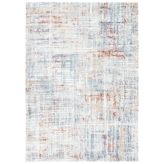 SAFAVIEH Berber Clover Abstract Polyester Shag Area Rug, Blue Rust/Ivory, 5'5" x 7'7"