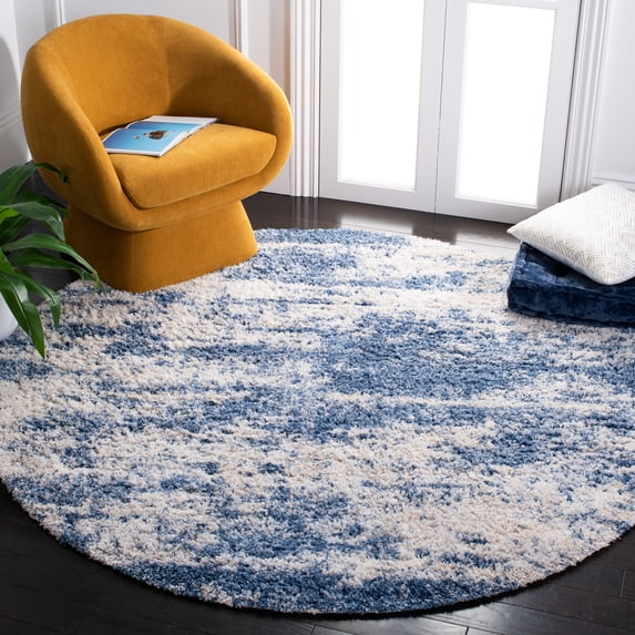 SAFAVIEH Berber Damian Abstract Shag Area Rug, Beige/Blue, 3'3" x 3'3" Round