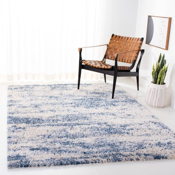 SAFAVIEH Berber Damian Abstract Shag Area Rug, Beige/Blue, 5'3" x 5'3" Square