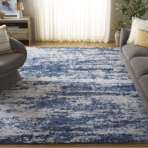 SAFAVIEH Berber Damian Abstract Shag Area Rug, Beige/Blue, 8' x 10'