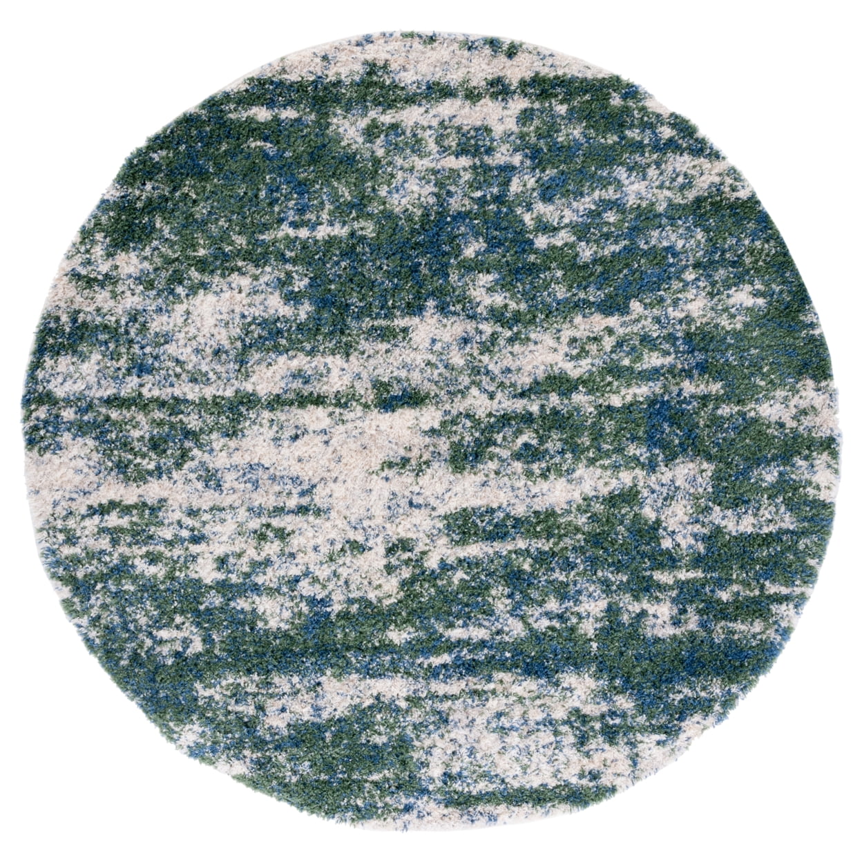 Green and Beige Round Synthetic Shag Area Rug, 3'3"