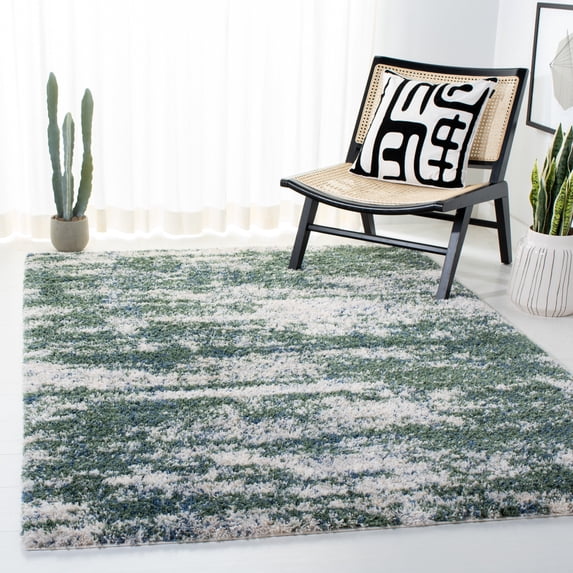 SAFAVIEH Berber Damian Abstract Shag Area Rug, Green/Beige, 3'3" x 3'3" Square