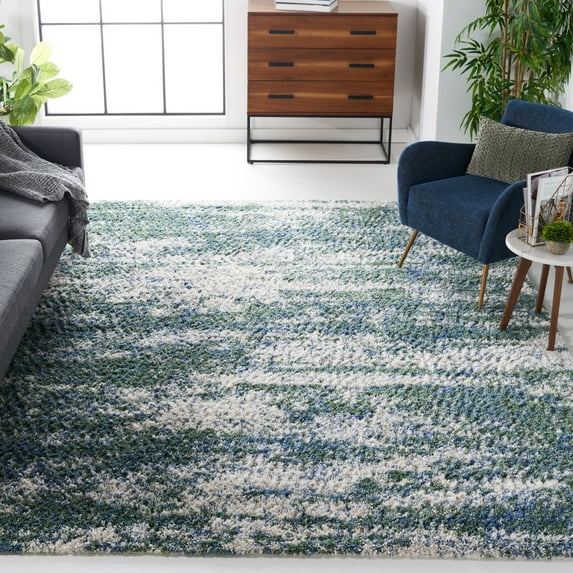 SAFAVIEH Berber Damian Abstract Shag Area Rug, Green/Beige, 6'7" x 6'7" Square
