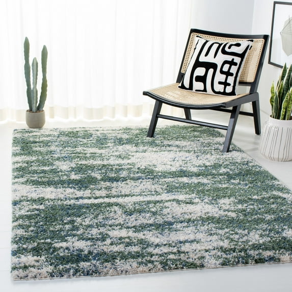 SAFAVIEH Berber Damian Abstract Shag Area Rug, Green/Beige, 6' x 9'
