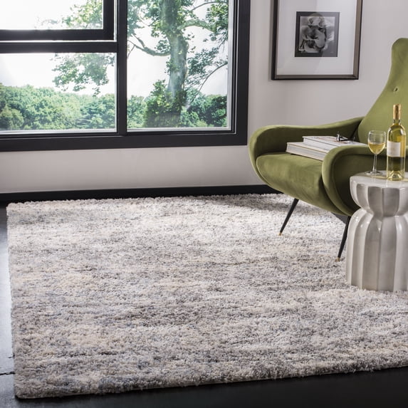 SAFAVIEH Berber Damian Abstract Shag Area Rug, Gray Blue/Cream, 6' x 8'