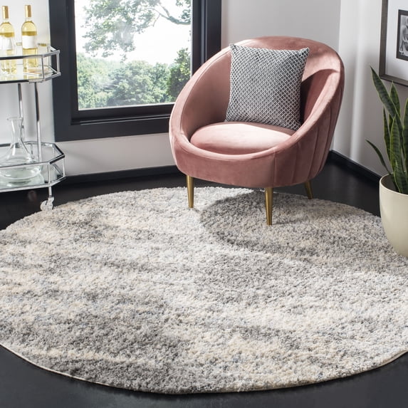 SAFAVIEH Berber Damian Abstract Shag Area Rug, Gray Blue/Cream, 8' x 8' Round