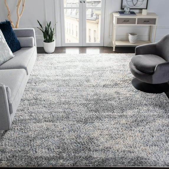 SAFAVIEH Berber Damian Abstract Shag Area Rug, Gray Blue/Cream, 8' x 8' Square
