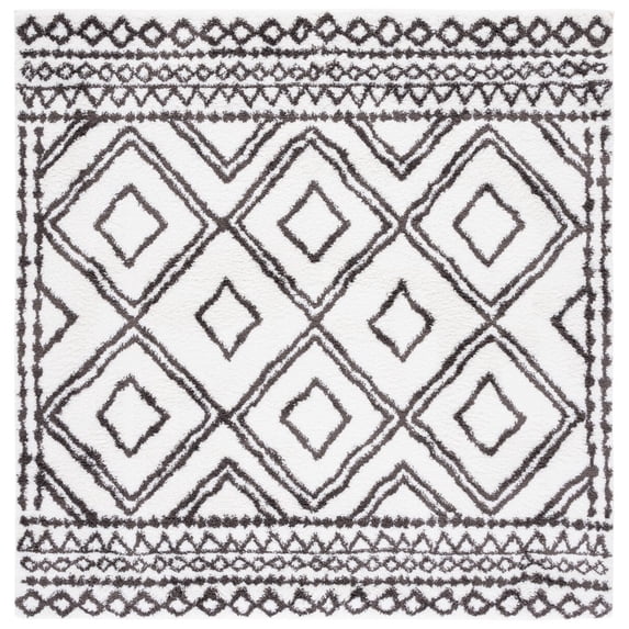 SAFAVIEH Berber Daphale Abstract Polyester Shag Area Rug, Ivory/Dark Grey, 7' x 7' Square