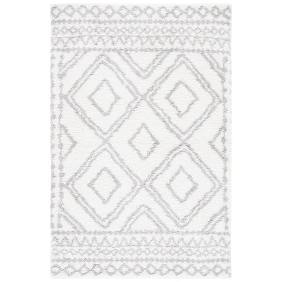 SAFAVIEH Berber Daphale Abstract Shag Area Rug, 5'5" x 7'7", Ivory/Grey