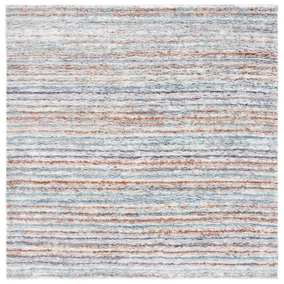 SAFAVIEH Berber Dayna Abstract Polyester Shag Area Rug, Blue Rust/Ivory, 7' x 7' Square
